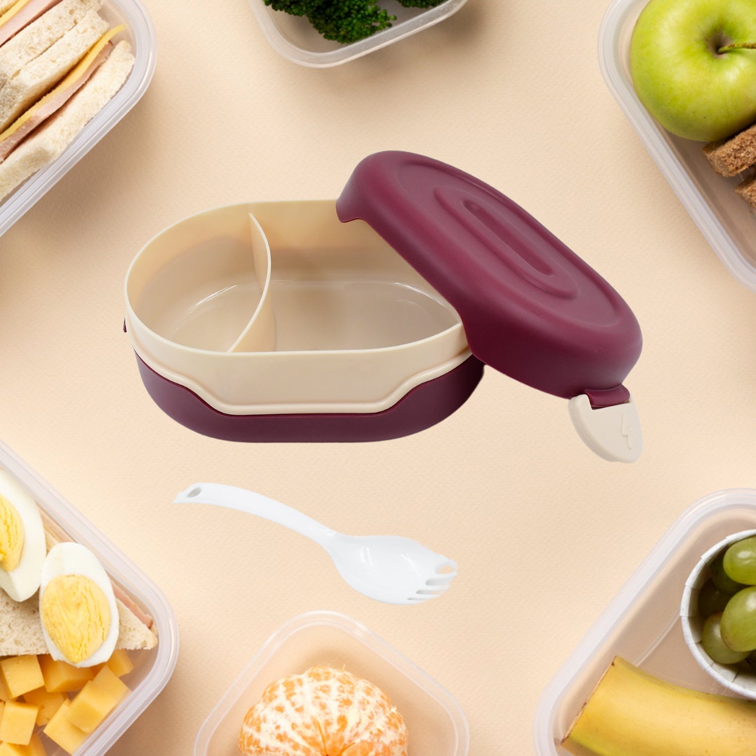 Tiffin Box with 2 in 1 Spoon And 2 Compartment Tiffin Box with 2 in 1 Spoon And 2 Compartment